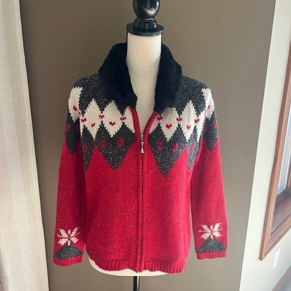 croft & barrow Sweaters - Vintage Croft & Barrow Women's Holiday, Snowflake Ski sweater, Size Small